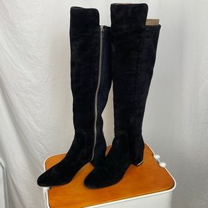 Knee high black suede boots